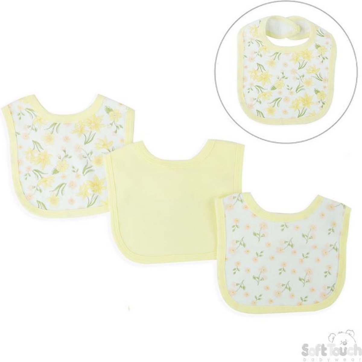 Soft Touch Bandana-slab Floral 30 X 38 Cm Katoen Geel/wit 3 Stuks