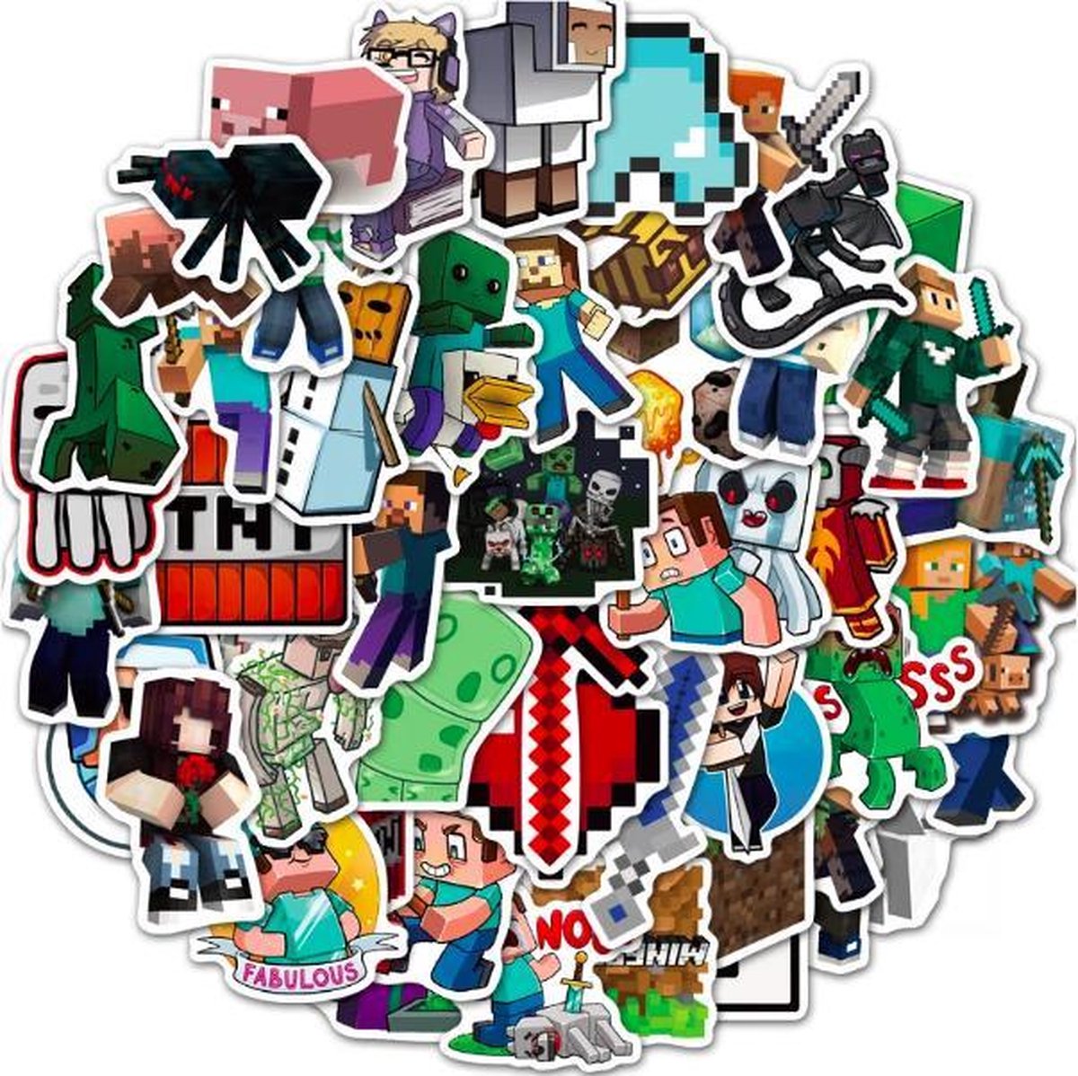 ProductGoods - 50 Stuks Minecraft Stickers - Muur Decoratie - Koffer Decoratie - Laptop Decoratie - Koelkast Decoratie - Stickervellen - Minecraft