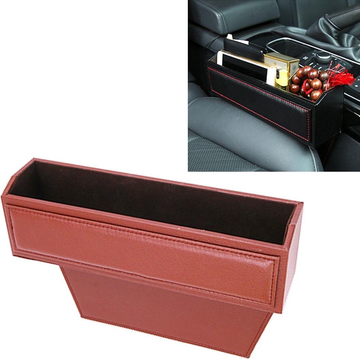 2 STKS Autostoel Spleet Opbergdoos zonder Interval Cup Bekerhouder Organizer Auto Kloof Pocket Opbergen Opruimen voor Telefoon Pad Kaart Munt Case Accessoires (bruin)
