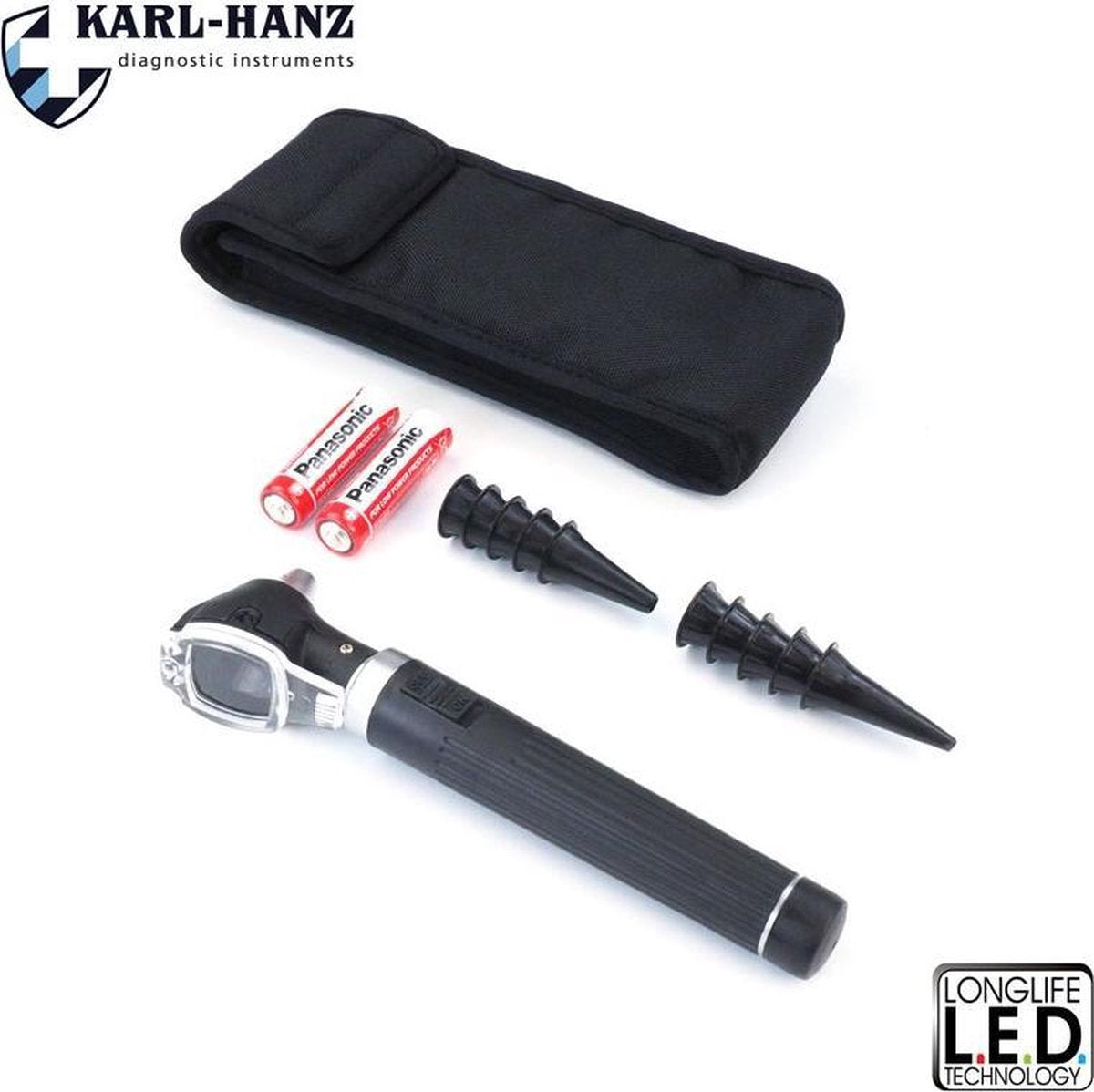 Karl-Hanz Fiber Optic Otoscoop zwart met LED verlichting