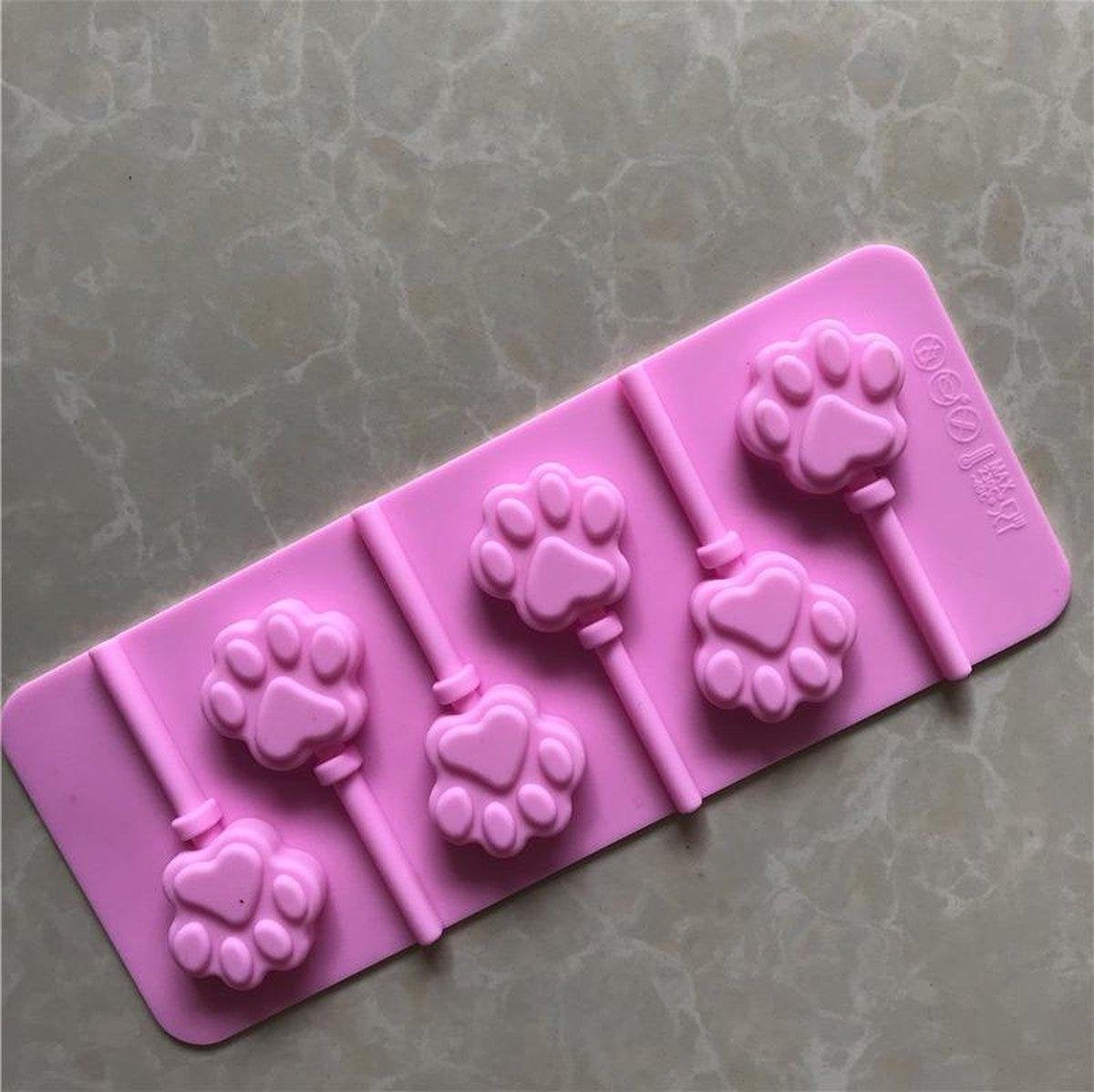 BukkitBow - 6 Kattenpootjes Lolly Mal - 6 Roze Siliconen Kattenpootjes