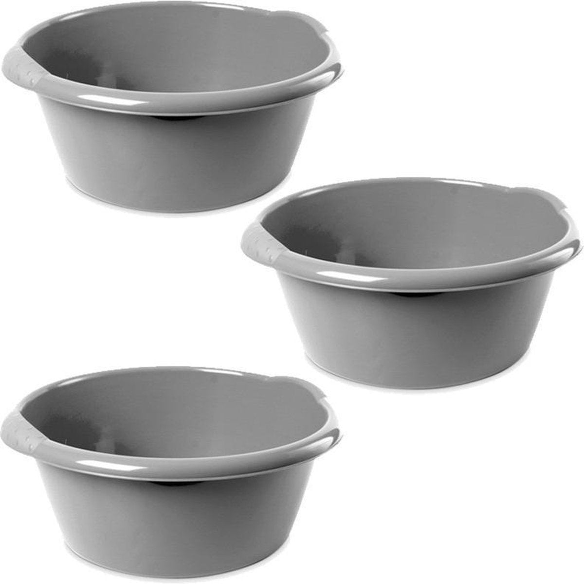 5x Ronde afwasteilen/afwasbakken zilver 6 liter 32 x 13 cm - Florencia teilen - Kunststof/plastic schoonmaakemmer/sopemmer teiltje