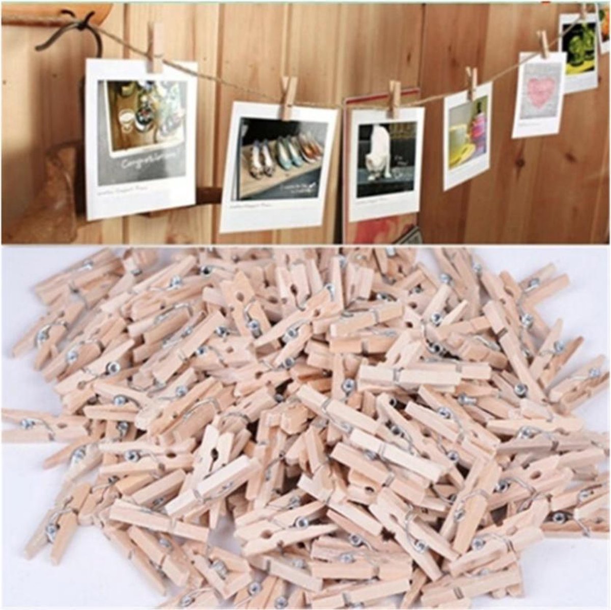 20 STUKS Mini knijpers - 25 mm - Houten clips voor fotos - Wasknijper - Decoratie Clips - Pinnen Foto Knijpers Geboorte Wasknijpers
