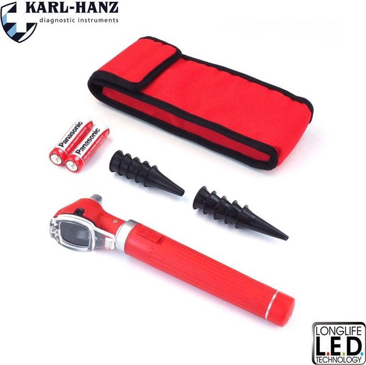 Karl-Hanz Fiber Optic Otoscoop rood met LED verlichting