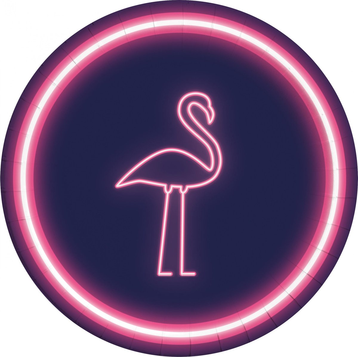 Procos Feestborden Neon Flamingo 23 Cm Navy/roze 8 Stuks