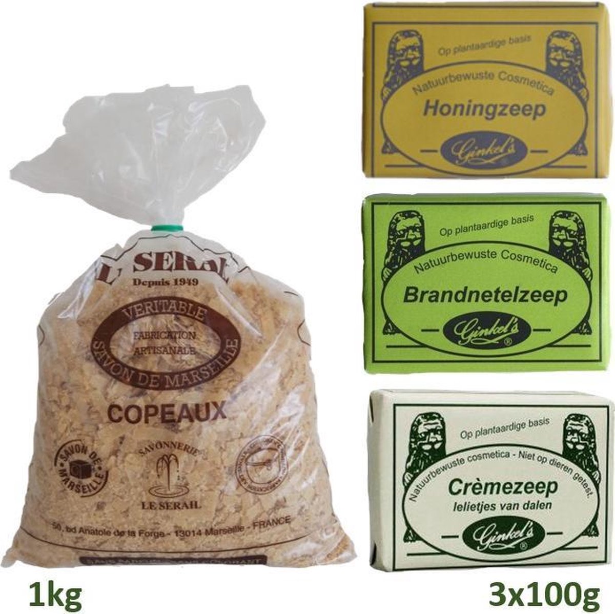 Bio huishoudschoonmaakmiddelen AKTIE pakket. Biologisch ecologisch. Marseille Naturel zeepvlokken