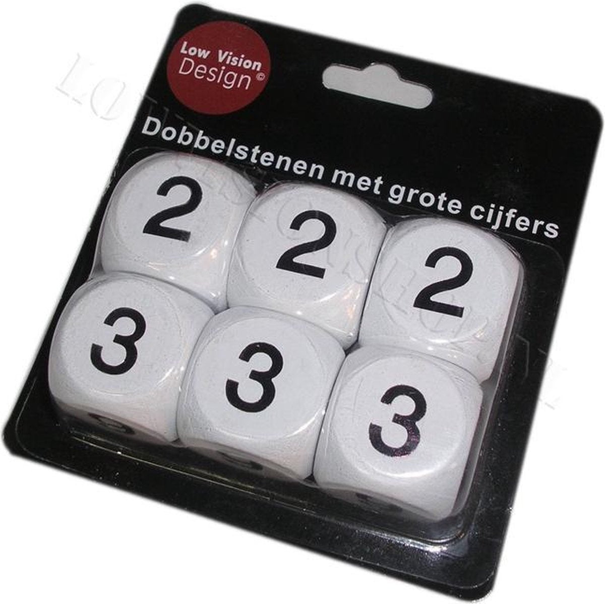 Low Vision Design XXL Dobbelstenen Met Grote Cijfers Wit / Zwart ( 6st )