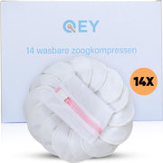 QEY - 14 Wasbare Zoogcompressen - Borstvoeding Pads - Zoogkompressen - Bamboe - incl. Wasnetje - 12cm - Wit