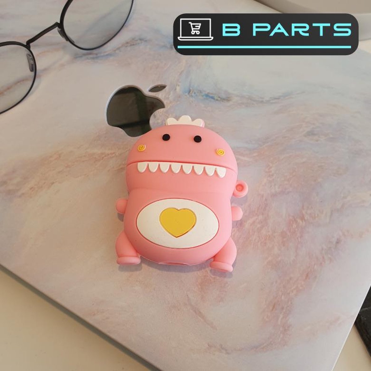 BParts - 3D Roze Dinosaurus - Siliconen Airpod Case - Airpod Beschermhoes - Bescherming