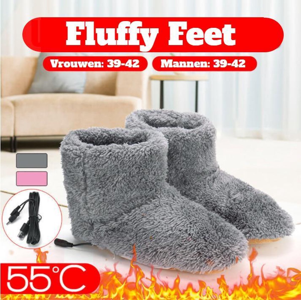 Verwarmende pantoffel - Electrische sloffen - Voetenwarmer - Zachte en pluizige pantoffels - USB opladen