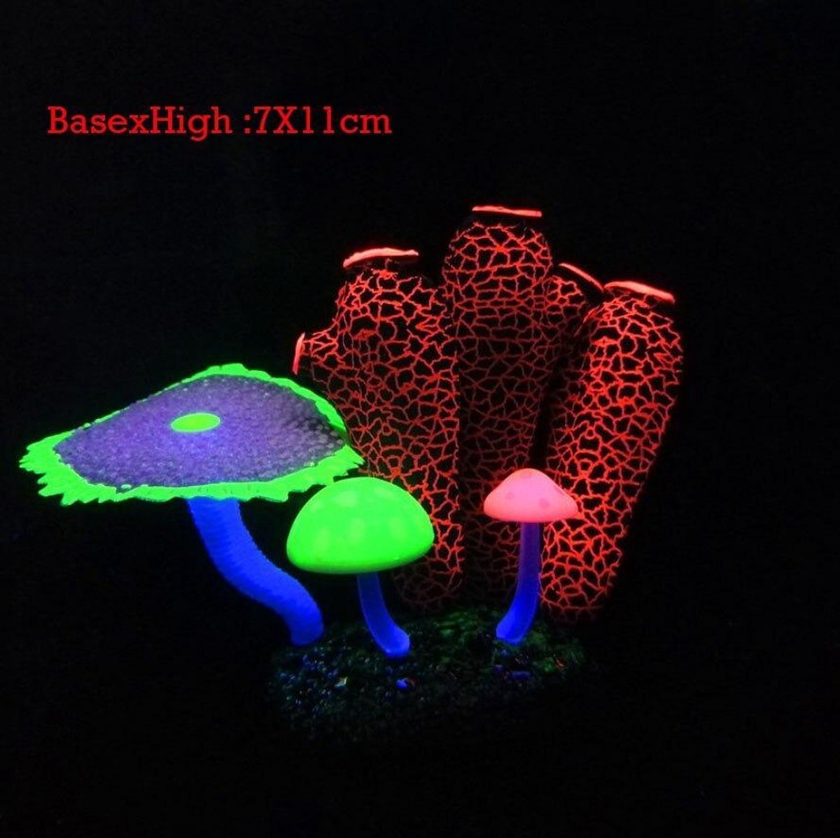Dierplezier - Aquarium decoratie - Koraal met zuignap - Kunstplant Aquarium Fluo - Planten voor aquarium - Mooie neon planten –Planten rode planten met paddenstoelen - Aquariumdecoratie - Aquariumversiering - Benodigdheden aquarium – 7 cm x 11cm