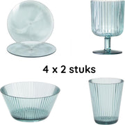 Servies set incl. Bord + Kom + Wijnglas + Drinkbekers - 4 x 2 stuks - Blauw - Picnic servies