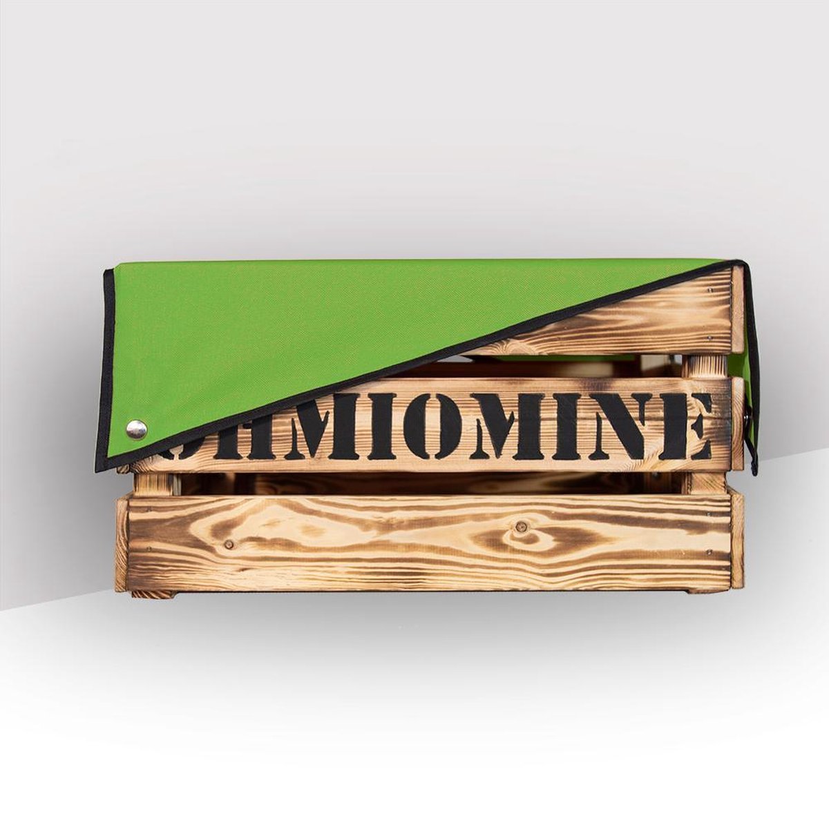 Ohmiomine Transporter Fietskrat Gebrand Hout inclusief Dennengroen Afdekhoes