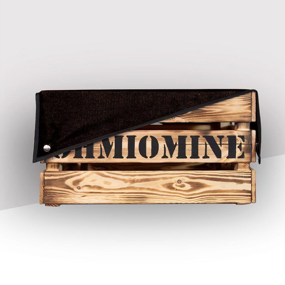 Ohmiomine Transporter Fietskrat Gebrand Hout inclusief Kool Zwart Afdekhoes