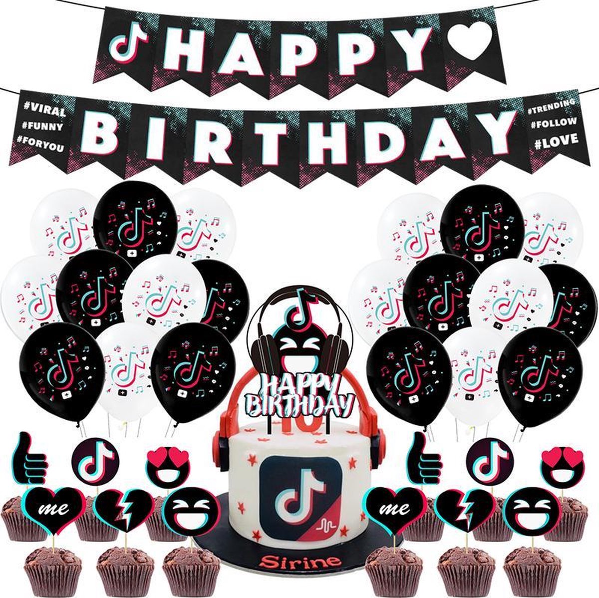 TDR - Verjaardags decoratie / versiering set - Thema : TikTok - 47 delig