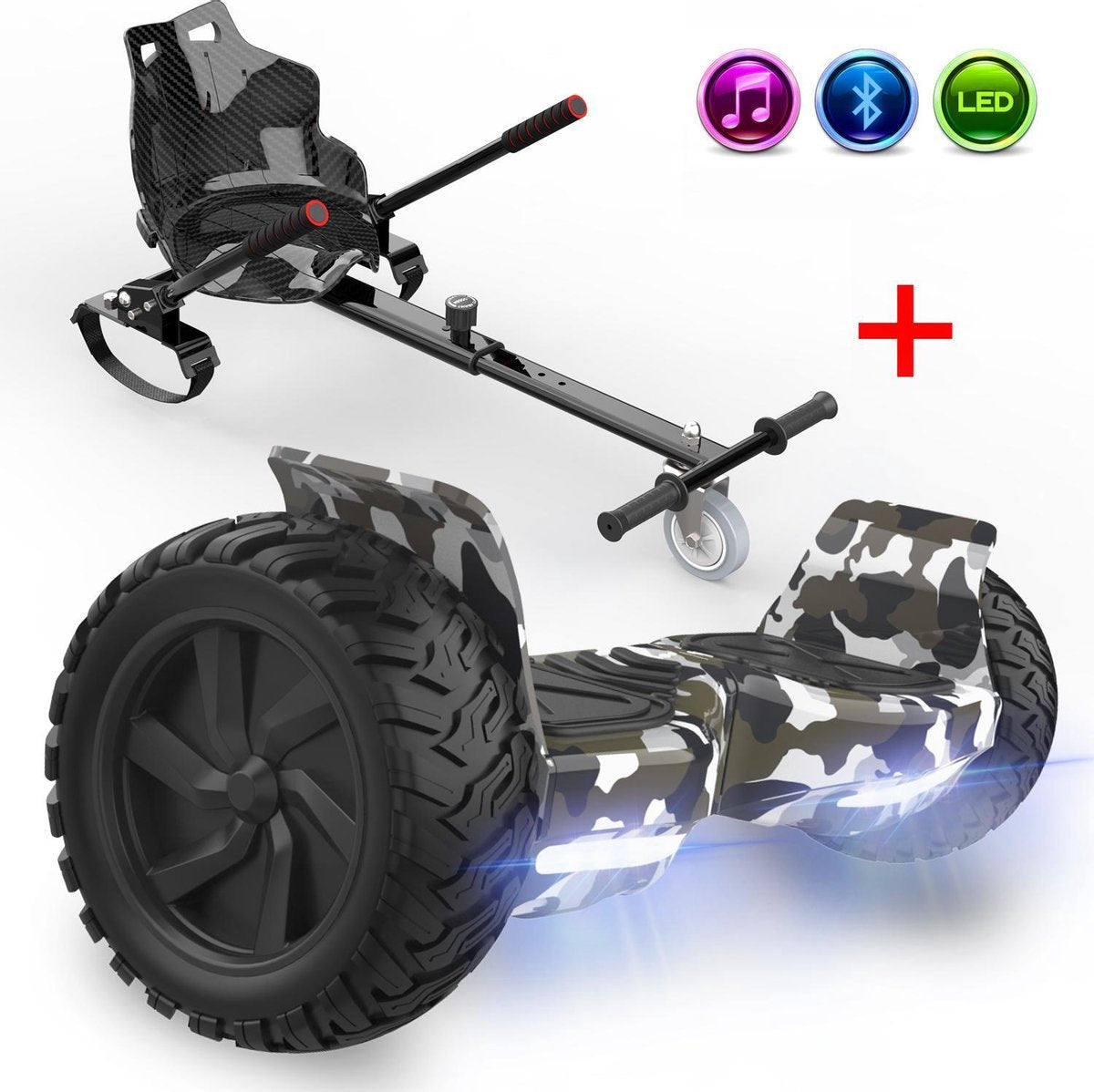 Evercross Challenger Hoverboard 8.5 Inch | 700W | Bluetooth Speaker | Camouflage + Hoverkart Zwart