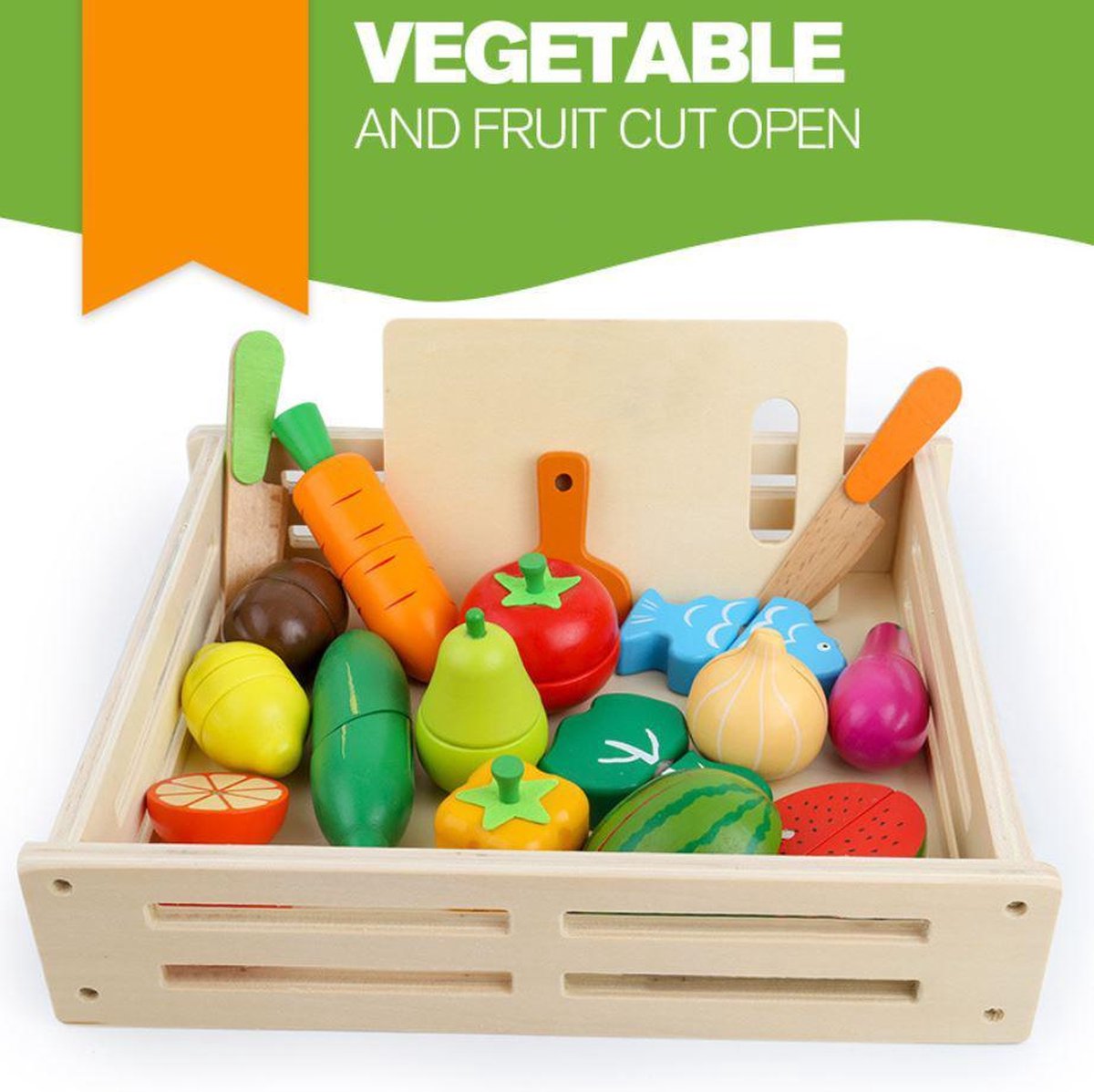 4yourkids - Cut-Table Houten Speelgoed fruit en groenten set - 17 stuks - Met snijplank