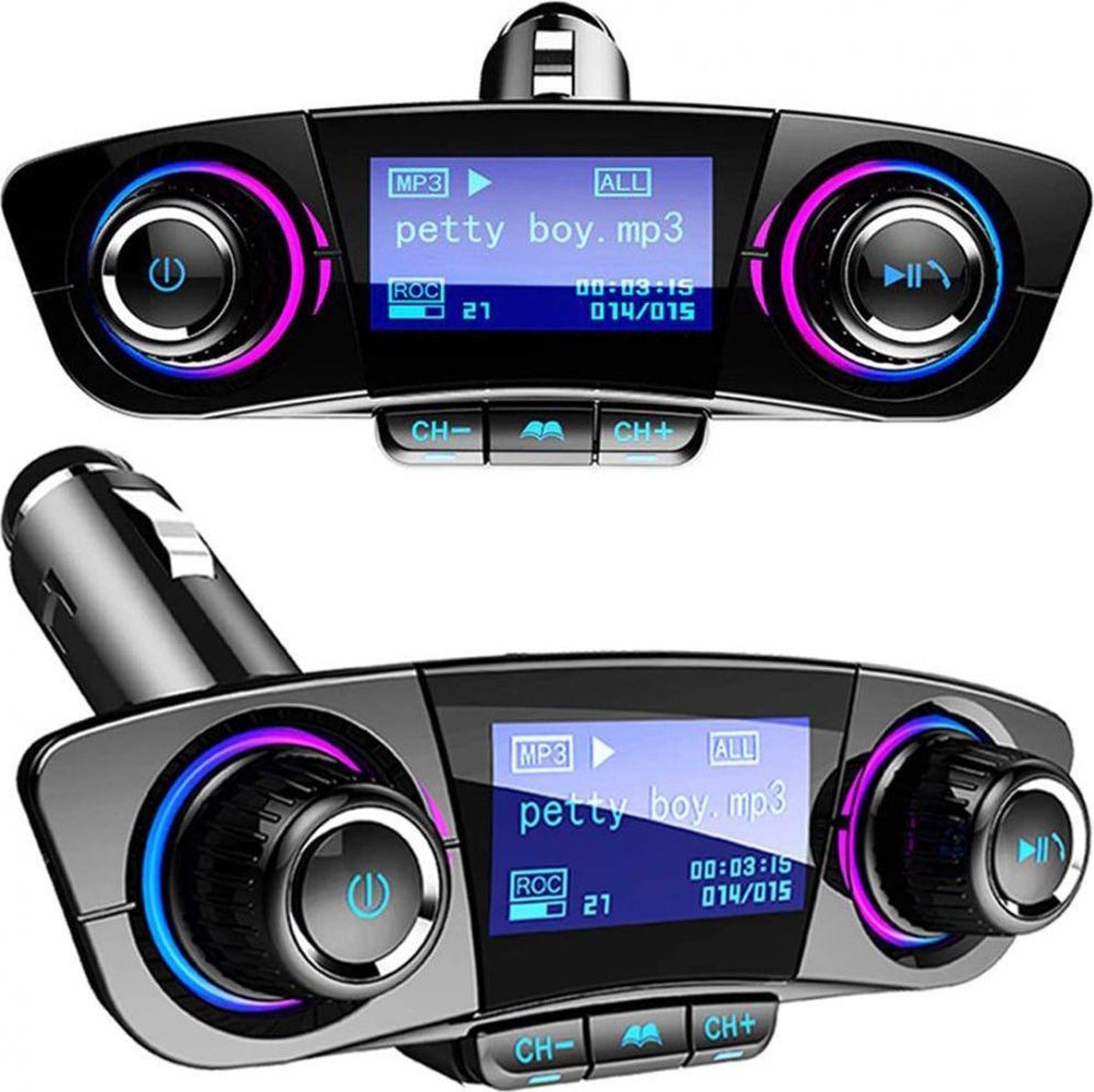 Bluetooth  5.0 + EDR A2DP carkit met display en  2 X USB