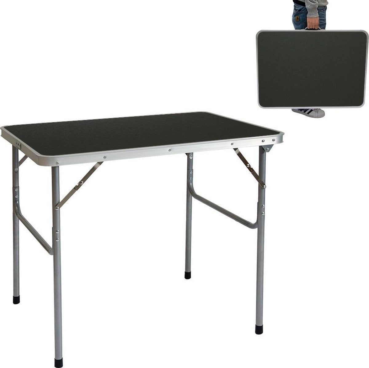 Campingtafel Aluminium klaptafel 60x80x70cm stalen frame MDF-tafelblad donkergrijs