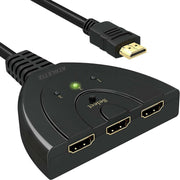 HDMI Switch - 3 in naar 1 uit HDMI Splitter - 3 ingangen - 1080p Full HD - Indicatie LED + Pigtail - Zwart - Athletix®