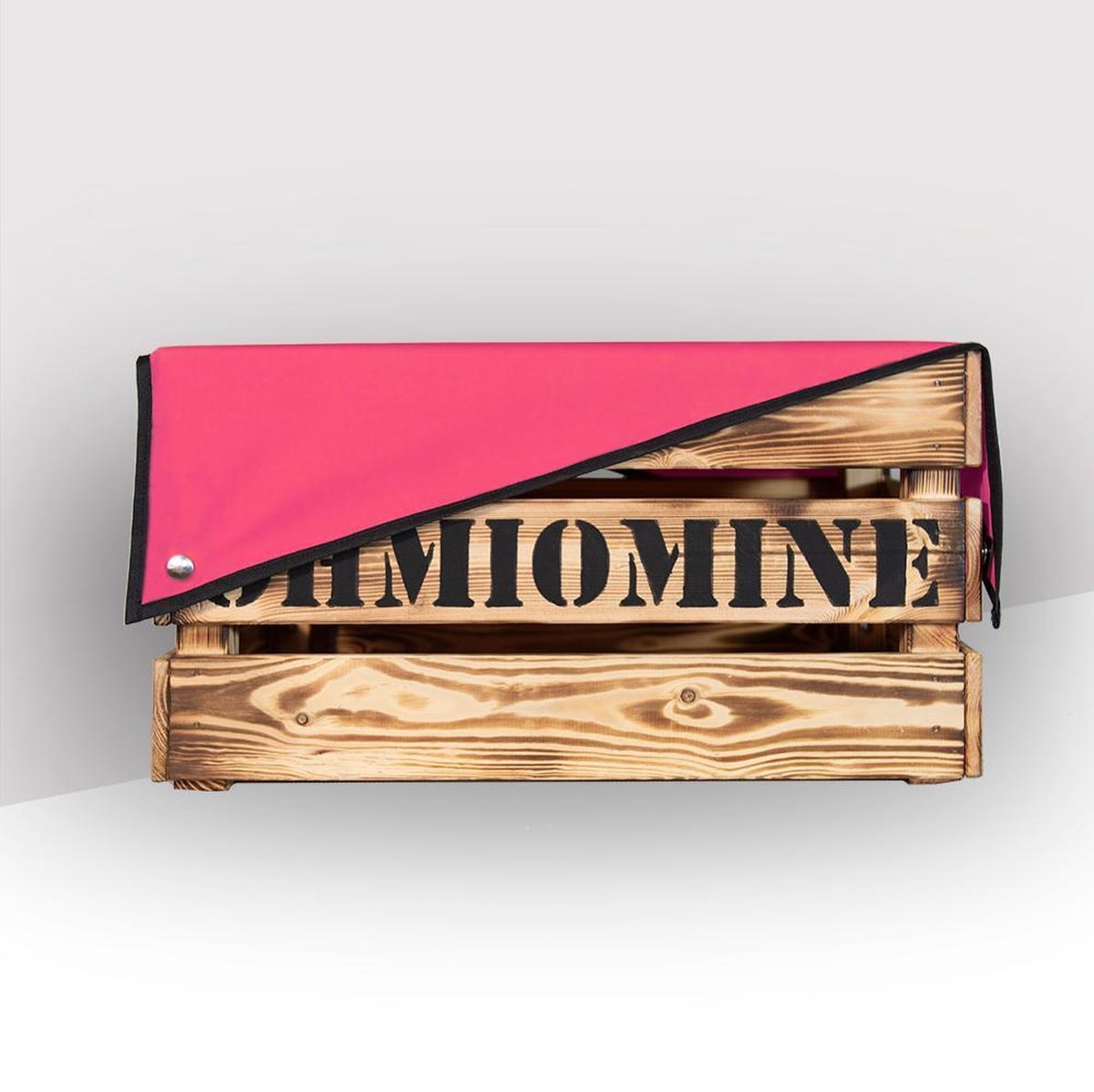 Ohmiomine Transporter Fietskrat Gebrand Hout inclusief Knalroze Afdekhoes