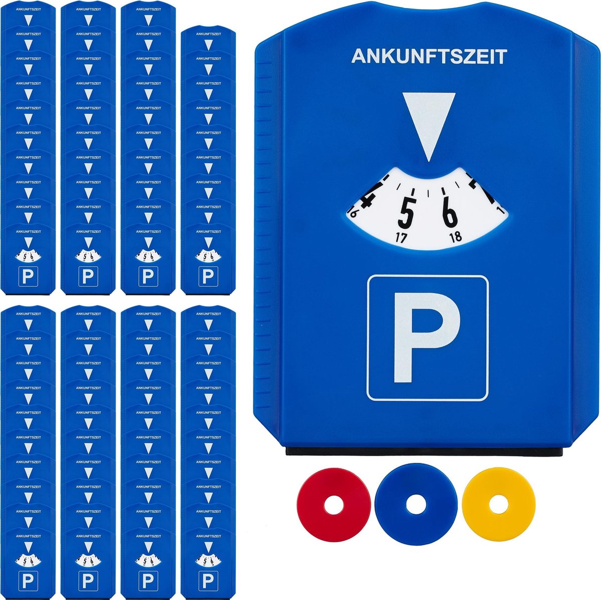 relaxdays 80 x parkeerschijf - winkelwagenmuntjes - ijskrabber – parkeerkaart