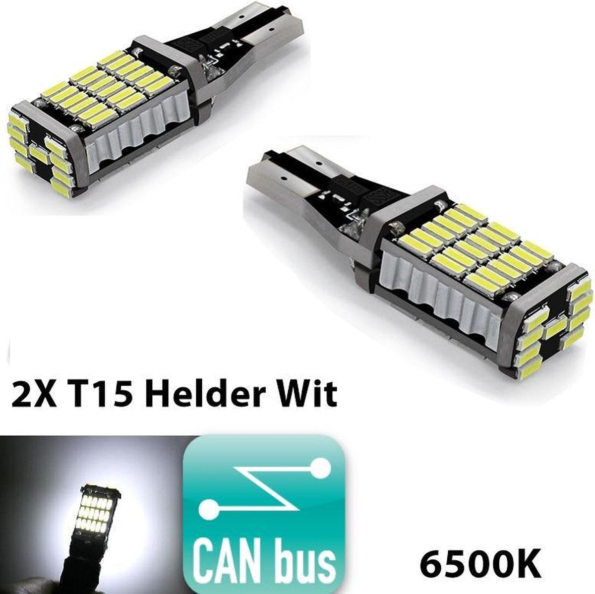 T15 W16W  Led Lamp Helder Wit (Set 2 stuks) 6500K Canbus Geschikt | Led Signal Light | 12V | 2x | Stadslicht | Kentekenplaat Verlichting | 4014 45SMD | Autolamp | 6000 | 6500 | Kelvin | 921| Autolampen | Car licht | Lampen | 800 Lumen
