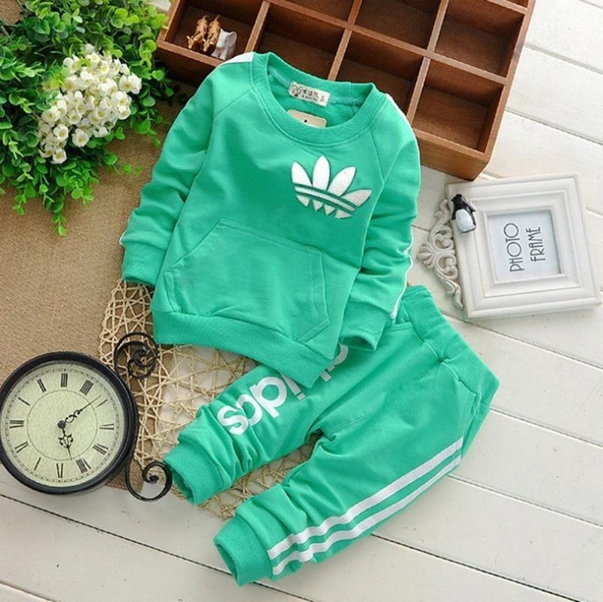 Trainingspakken-Meiden-Jongens-Outfit-Kledingset-Groen-Maat 80