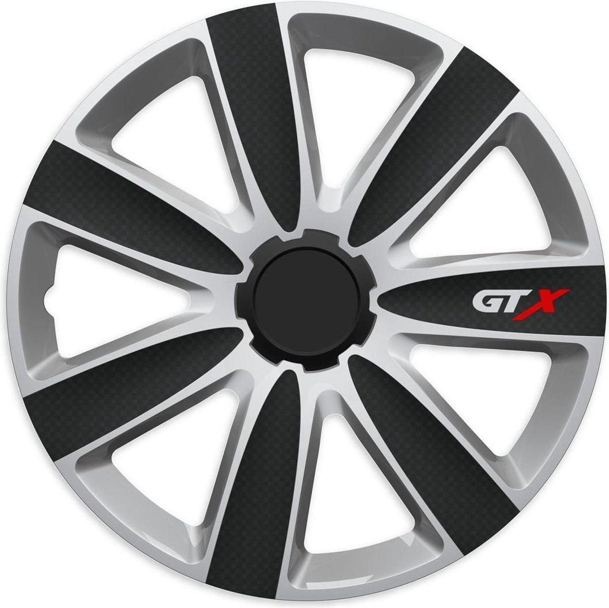 Wieldoppen 16 inch - GTX carbon Zwart & Zilver - 4 stuks