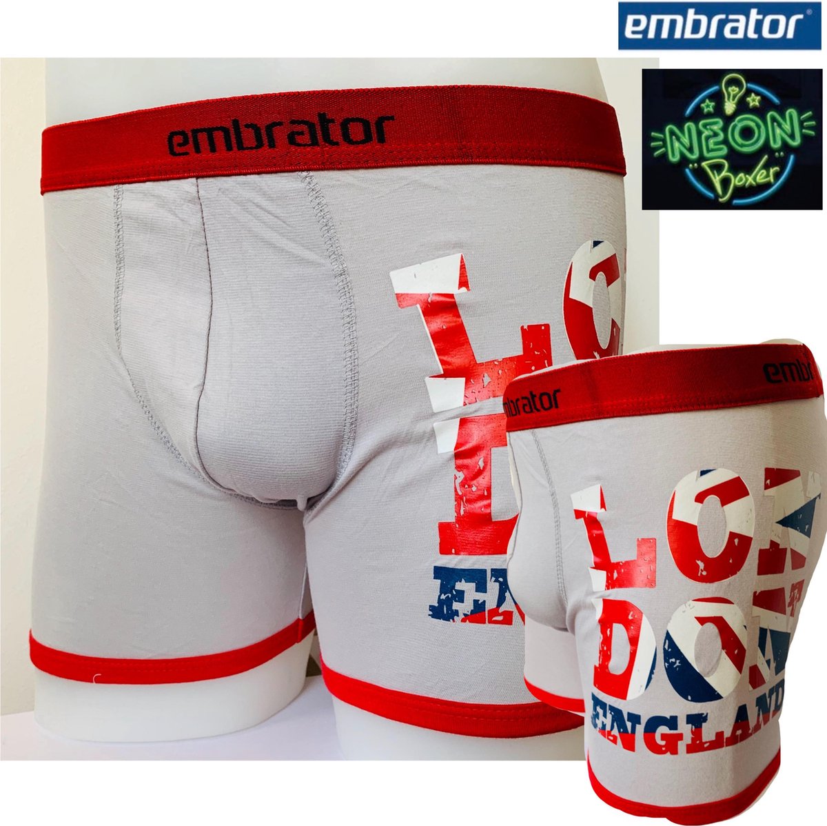 Embrator heren Boxer Neon print London licht grijs maat XL