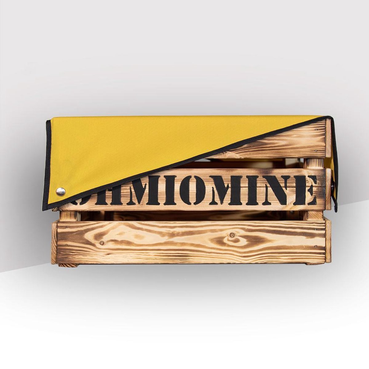 Ohmiomine Transporter Fietskrat Gebrand Hout inclusief Kanariegeel Afdekhoes