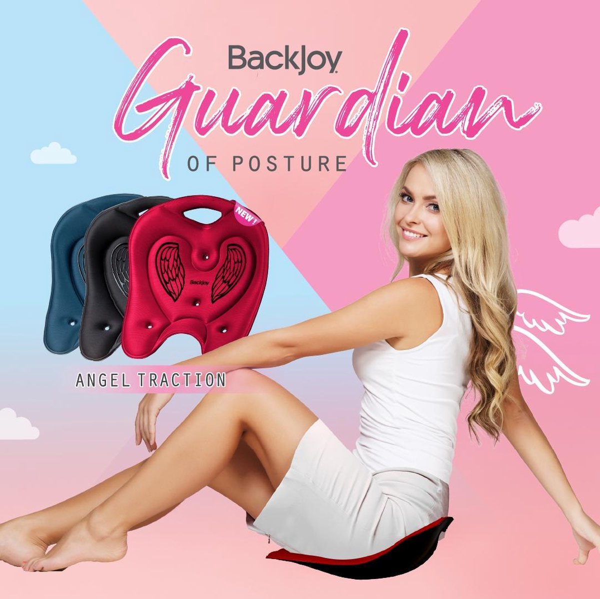 Backjoy SitSmart Angel Pink - Rugsteun Zithouding Bureaustoel Auto - Rugpijn Onderrug