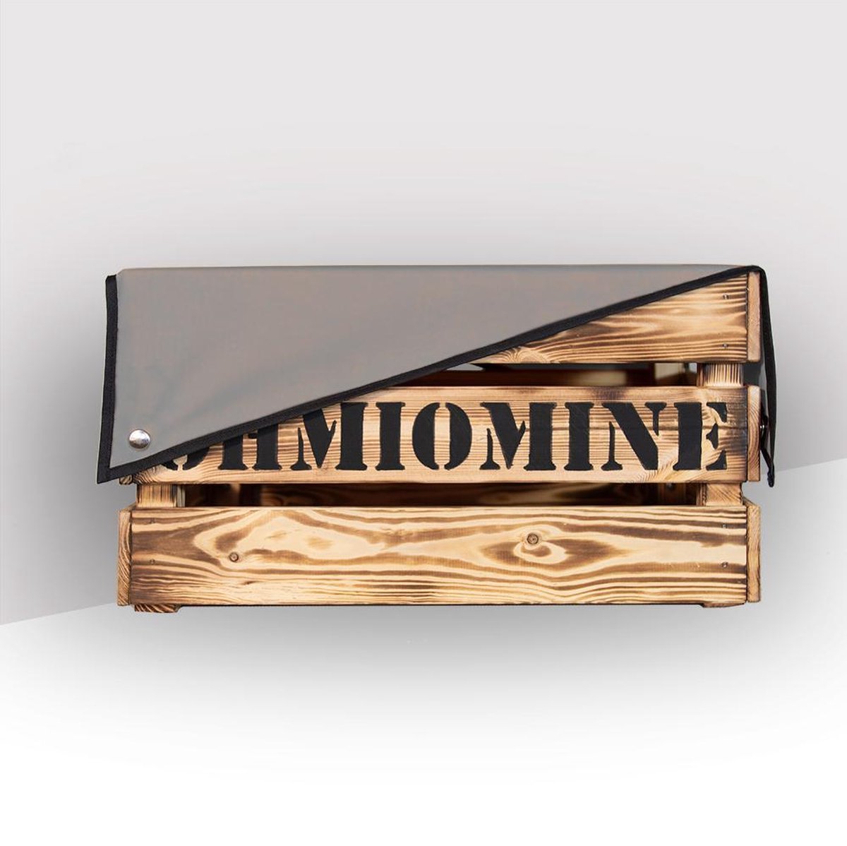 Ohmiomine Transporter Fietskrat Gebrand Hout inclusief Antraciet grijze Afdekhoes