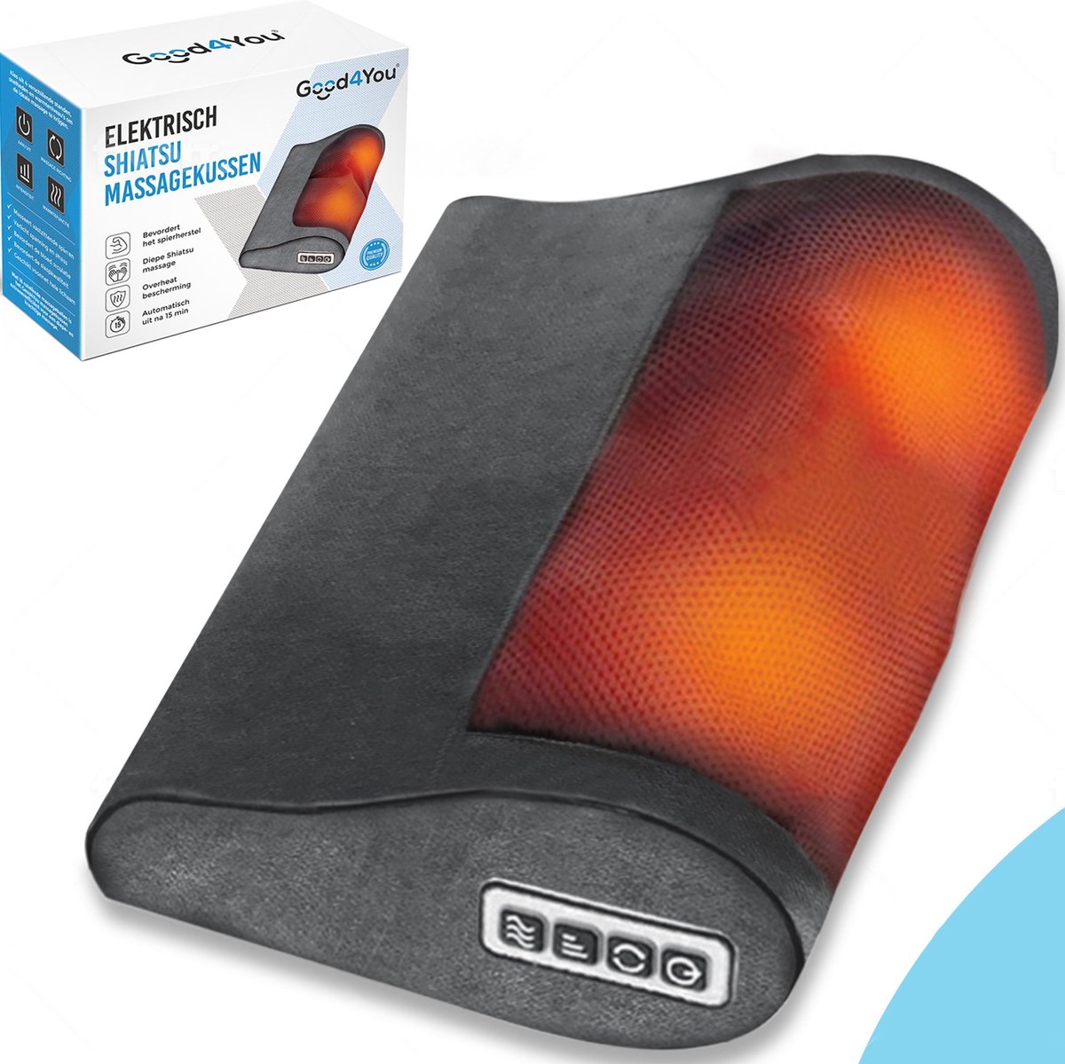 Good4You® Elektrisch Shiatsu Massagekussen – Massageapparaat – Nek/Schouders/Rug/Benen/Buik/Voeten - Grijs en Zwart