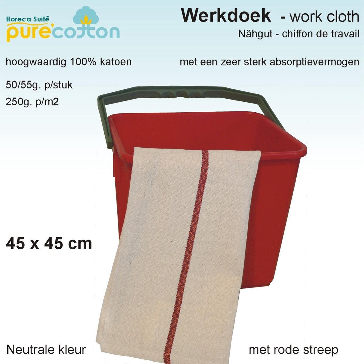 Homéé - Werkdoekjes ecru met rood band 100% Katoen | 12 stuks | 45x45cm