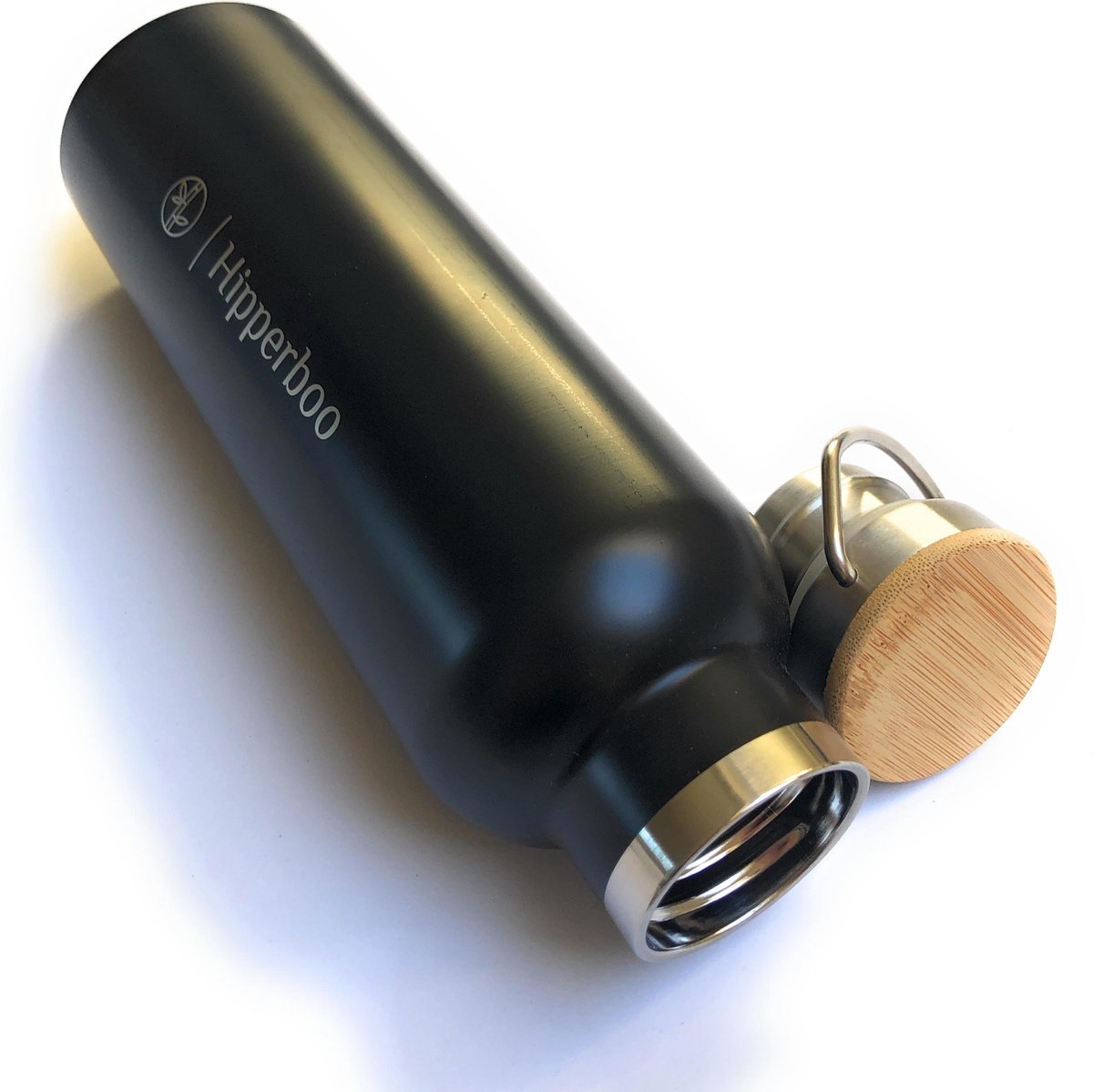 Hipperboo - Isoleerfles - Thermofles - RVS met Bamboe dop - 8x8x26 cm - 0