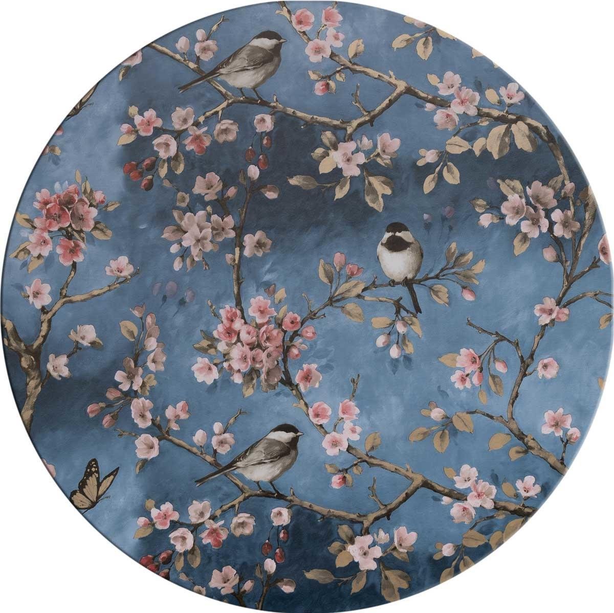 MixMamas Rond Tafelzeil - Ø 140 cm - Vogels - donkerblauw