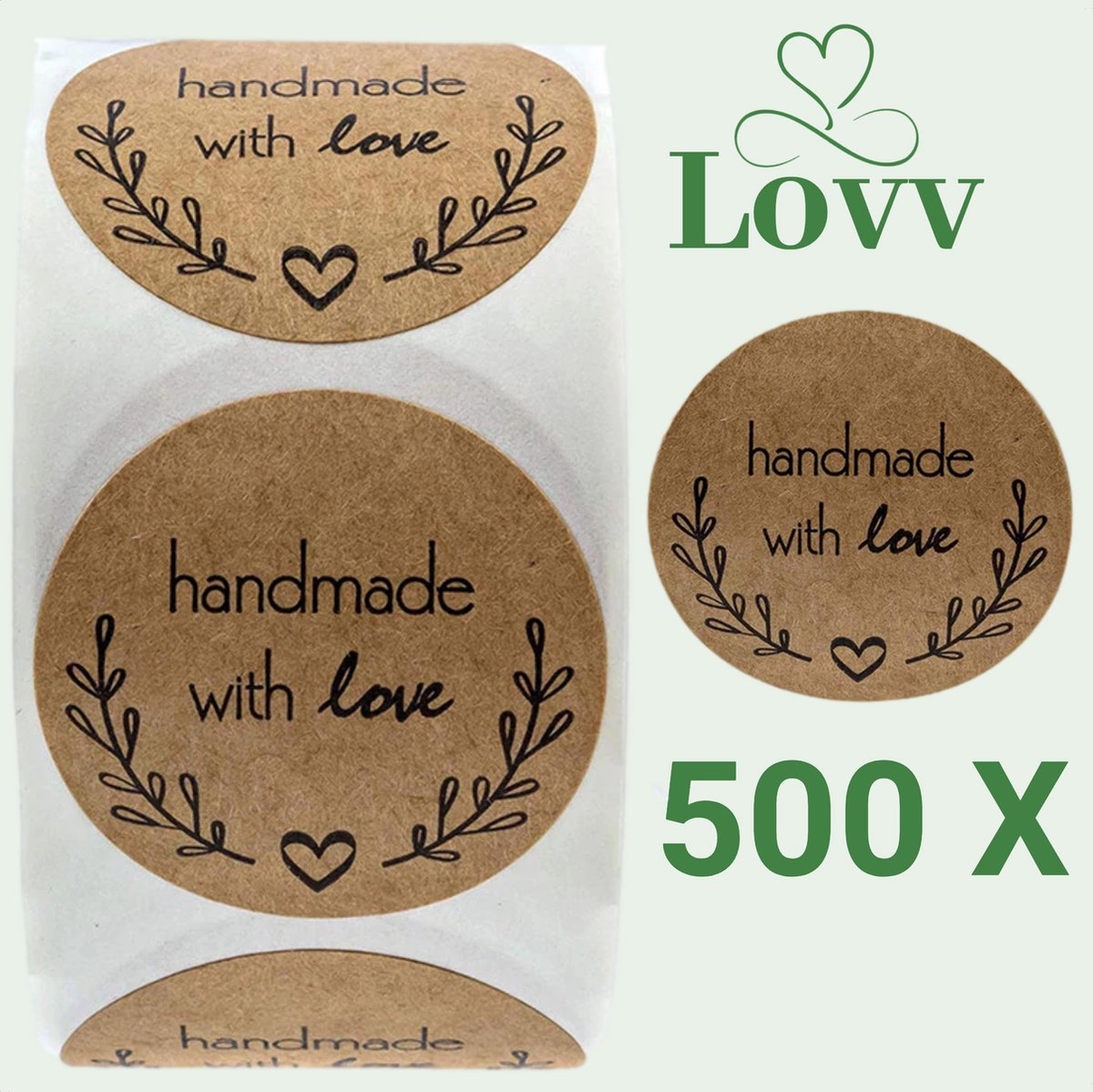 Stickers-"Handmade With Love"- Sluitstickers-500 stuks Stickers op rol