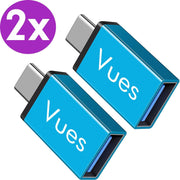 Set van 2 USB-C naar USB-A adapter OTG Converter USB 3.0 - USB C to USB A HUB Verloop - Blauw