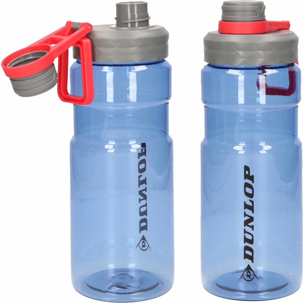 2x stuks transparant blauwe bidon/drinkfles met rood scharnier - 1100 ml - Sportfles/sportbidon