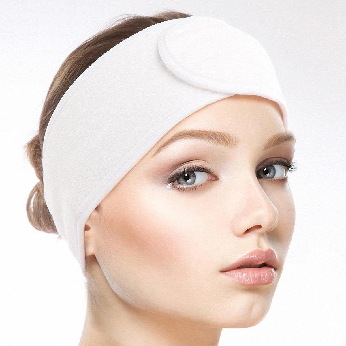 SIMIA™ Premium Verstelbaar Badstof Hoofdband - Haarband - Badstoffen Bandeau - Make Up - Schoonheidsspecialist - Professioneel en Thuisgebruik - 2 STUKS - Wit
