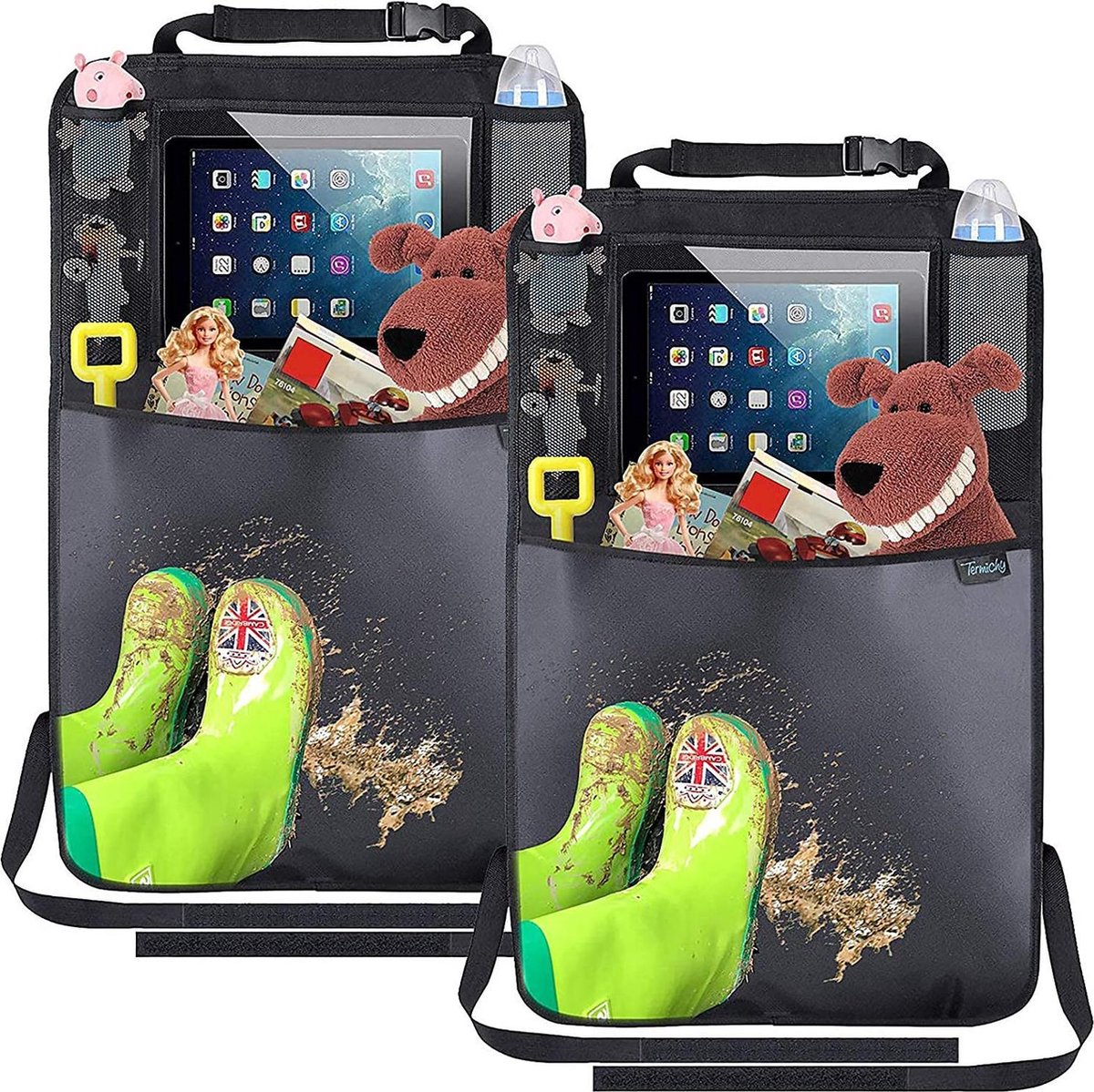 Deryan Luxe Universele Auto Organizer met Tablet Houder - Zwart - 2 Stuks