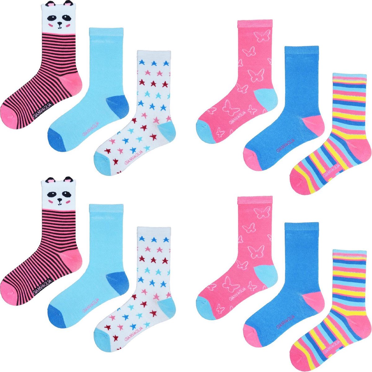 Kindersokken 12 paar - Meisjes - Roze - Blauw - Maat 23-26