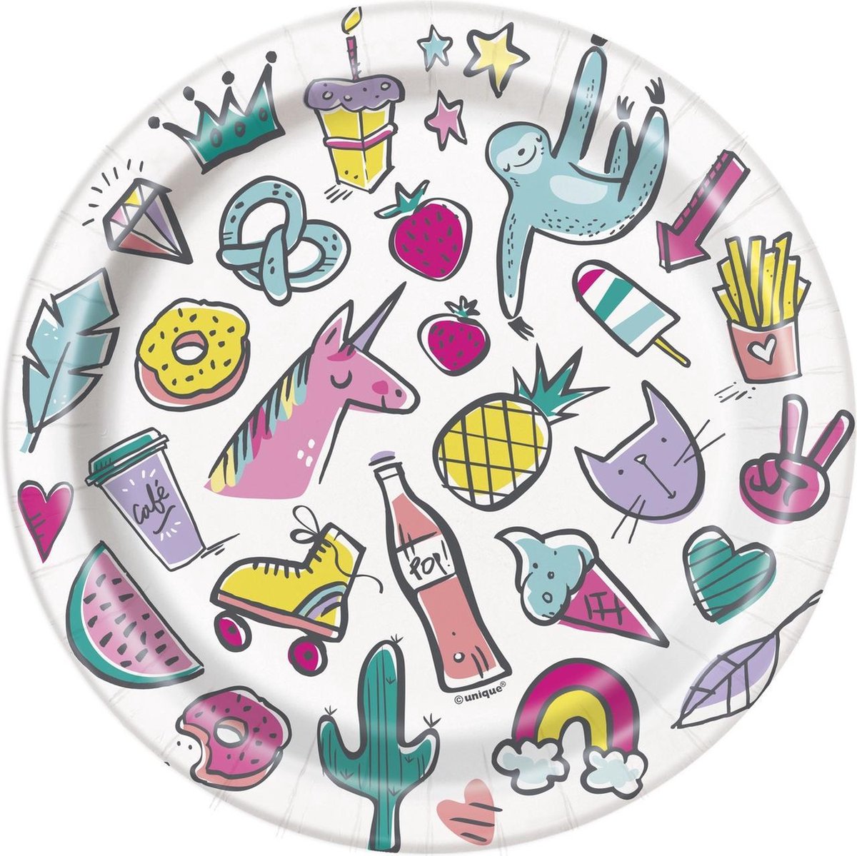 Feestborden Birthday Icons 18 Cm Wit 8 Stuks
