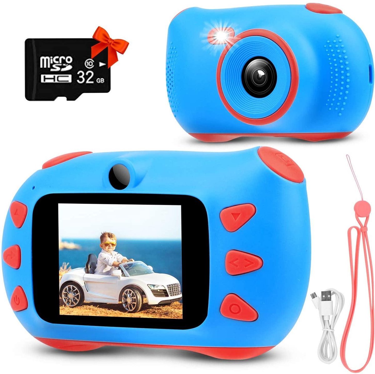 Kindercamera -Zinaps kinderen digitale camera camera voor jongens meisjes 1080p fotocamera Beste kerst verjaardag geschenken speelgoed voor 3 tot 12 jaar met 2 inch scherm 32G TF-kaart (blauw)- (WK 02127)