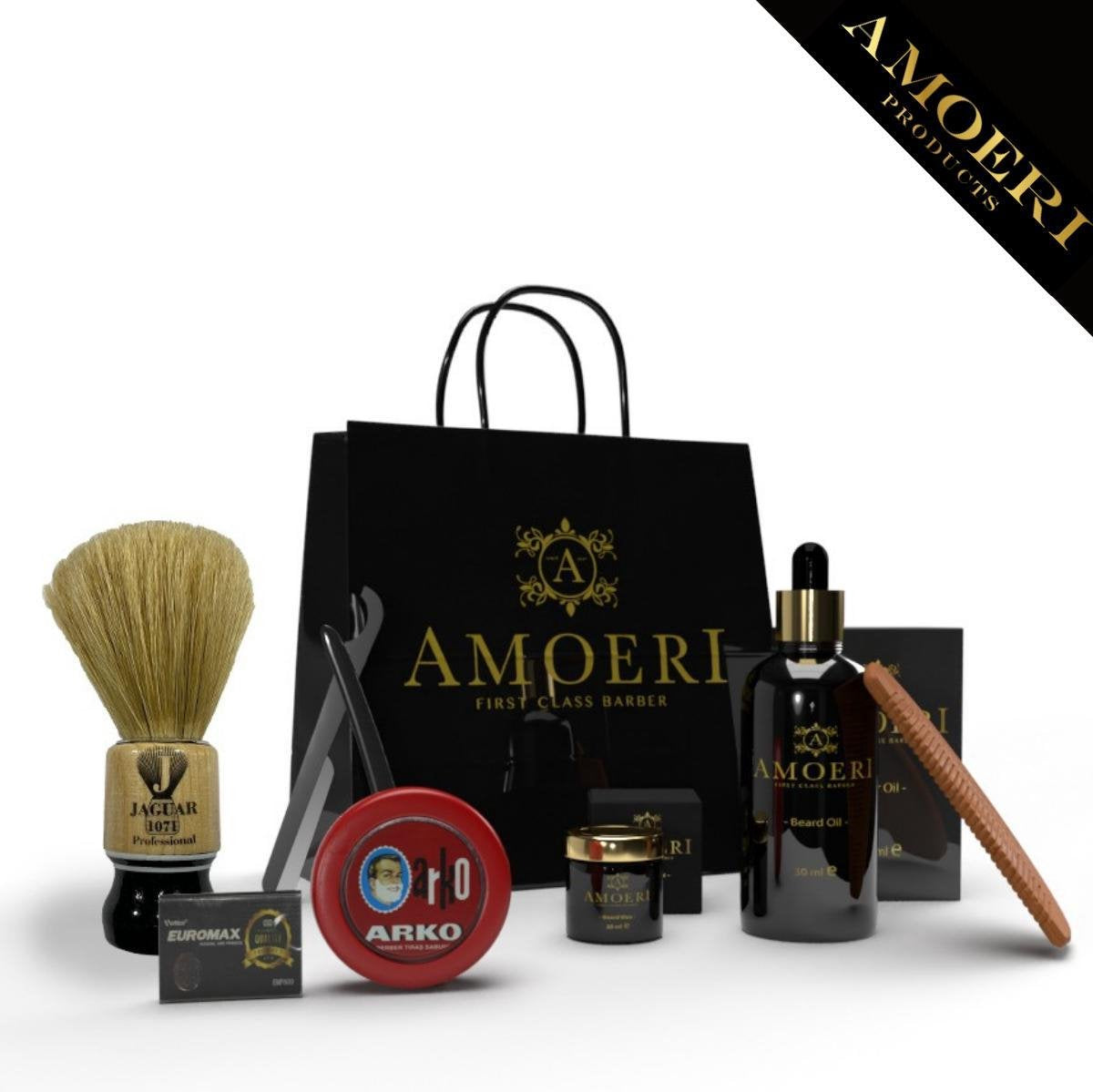 Amoeri baard verzorging set - Baardolie - baardgroei stimuleren - baardkam - baardverzorging baardset - barbiersmes - scheermesjes - Biologisch