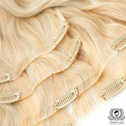CAIRSTYLING CS632 Super Double INVISIBLE Clip-Ins Human Hair Warm & Cool Blonde Tones Natural Highlights Remy Extensions - 110 Gram 22 Inch / 55 CM Lengte - Trending Onzichtbare Band Haaraanzet - New 2021