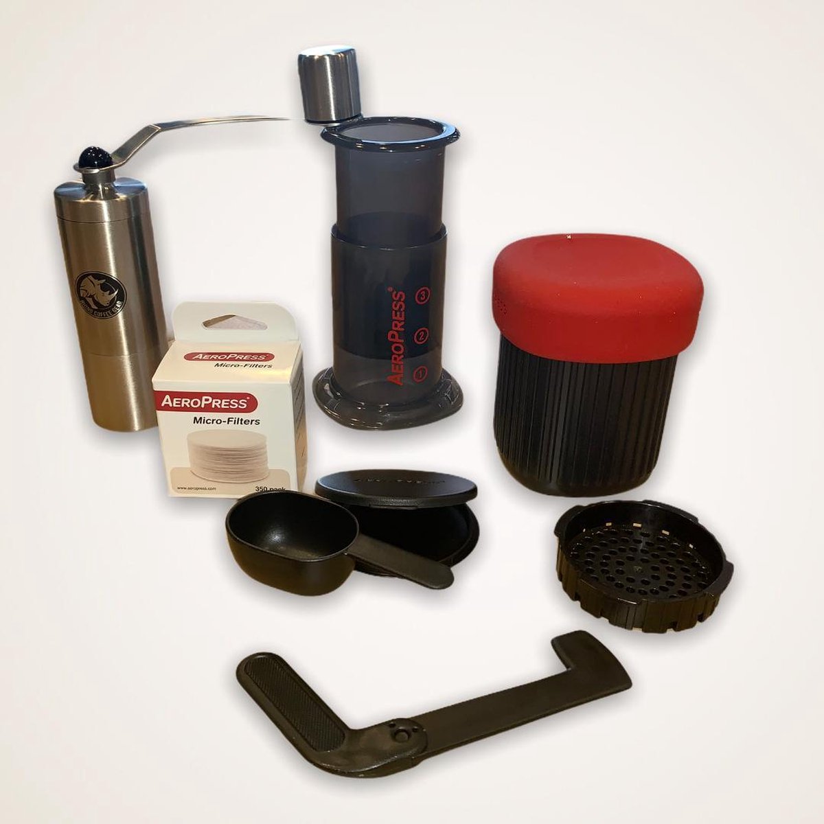 Aeropress GO Coffee maker + Rhinowares koffiemolen