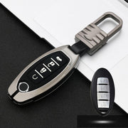 Auto Lichtgevende All-inclusive Zinklegering Sleutel Beschermhoes Sleutel Shell voor Nissan K Stijl Smart 4-knop (Gun Metal)