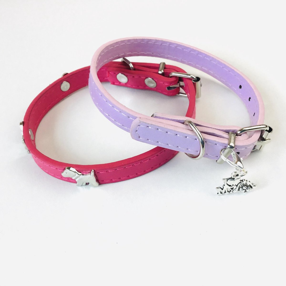 Roze Hondenhalsbanden Leer - 2 Stuks - Voor Middelgrote Honden - 20 tot 28 CM Halsbreedte
